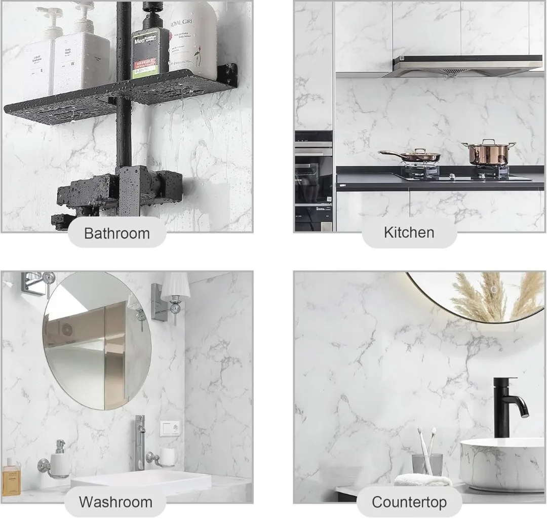 Set of 2 White and Black Marble Smooth Wallpaper 78.8"x11.8" image indicator(5)