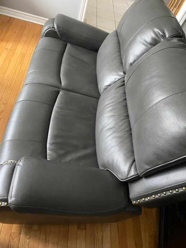 Grey Leather Reclining Sofa with Nailhead Trim image indicator(3)