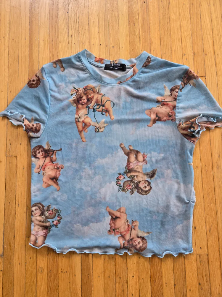 Bershka Angel Print Mesh Top - Size M thumbnail