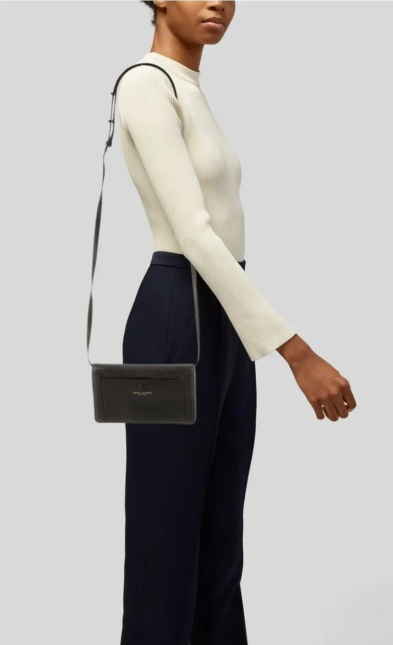 NEW! MARC JACOBS Black Leather Crossbody Wallet image indicator(5)