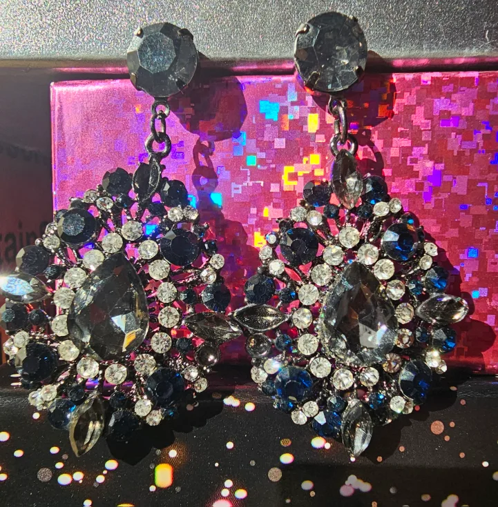 Dangle Earrings - Blue & Silver Rhinestones