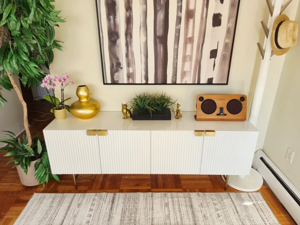 White Fluted Credenza/Sideboard with Gold Accents thumbnail