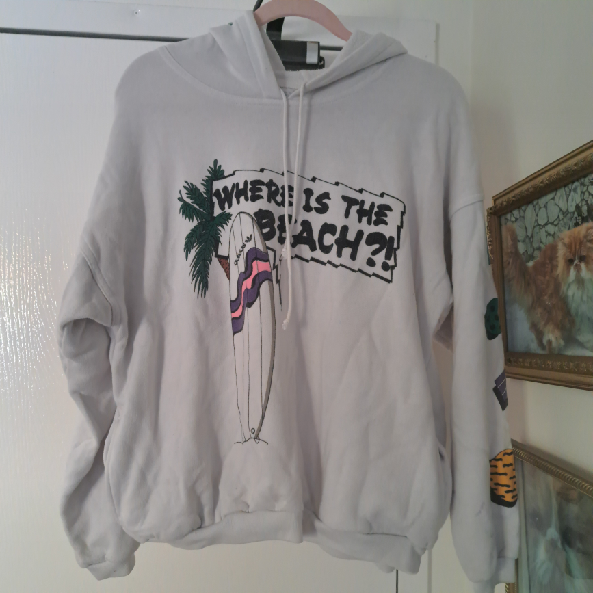 90's Vintage Adidas "Where is the Beach" Hoodie - Size S/M