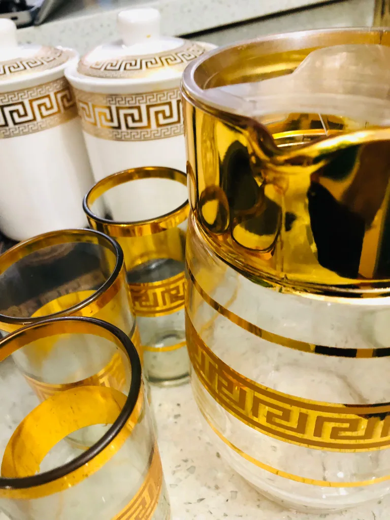 Gold Greek Key Pitcher & Glass Set image indicator(2)