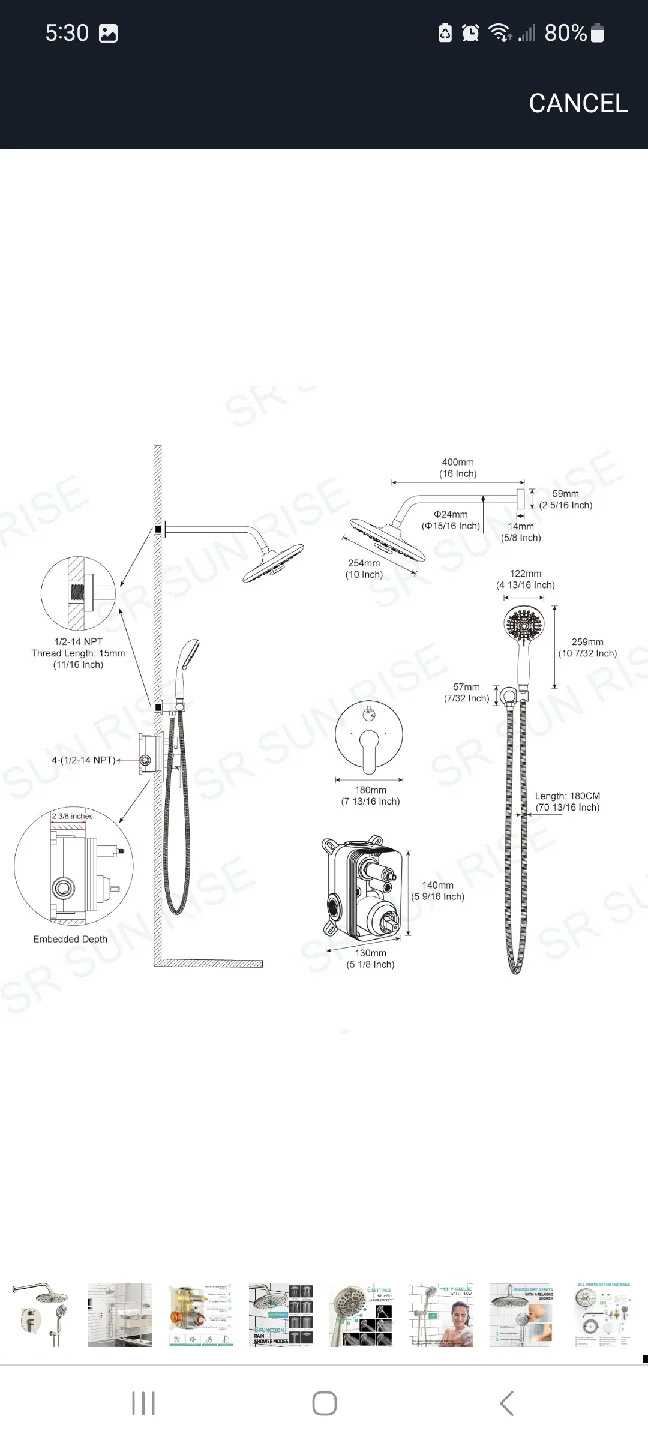 SR SUN RISE 10 Inch Shower Head - Brushed Nickel image indicator(7)