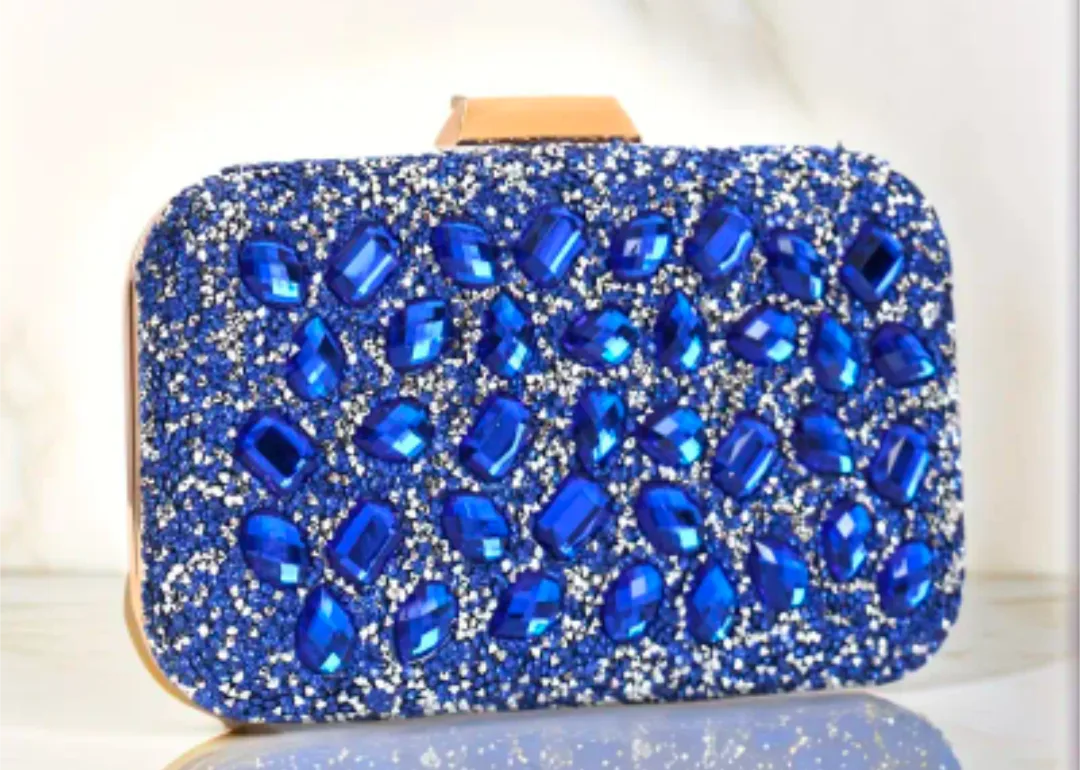 brand new Blue Jewel Embellished Clutch with Chain thumbnail