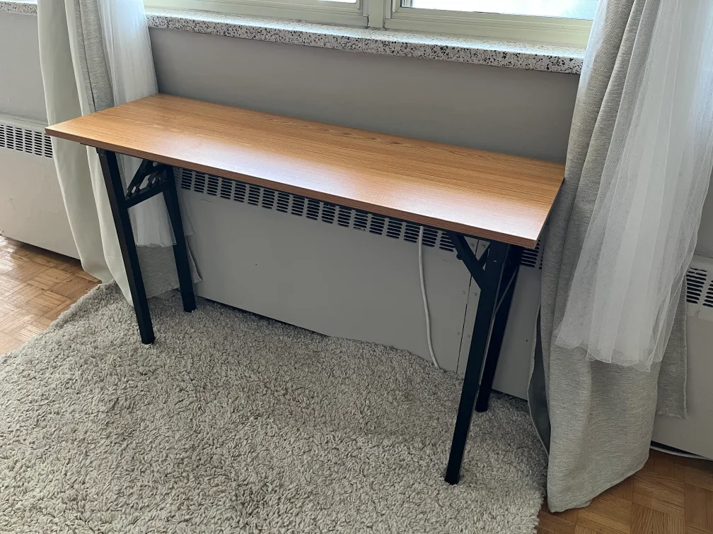 Folding Desk - Light Wood Top, Black Legs and Desk Chair thumbnail