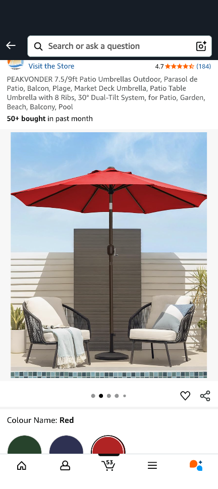 PEAKVONDER 7.5/9ft Red Patio Umbrella - photo 2