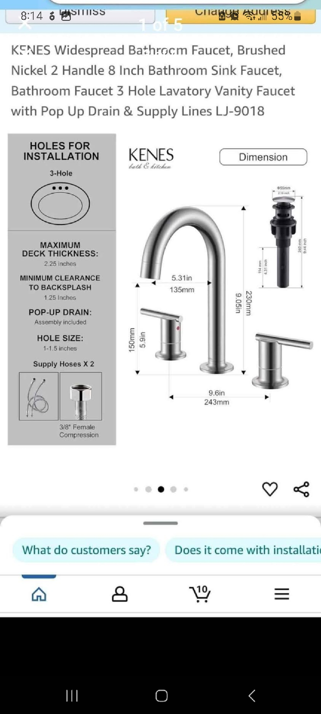 KENES Widespread Bathroom Faucet, Brushed Nickel