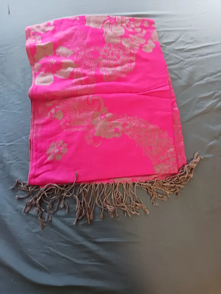 Gold Flower Print Pink Scarf thumbnail