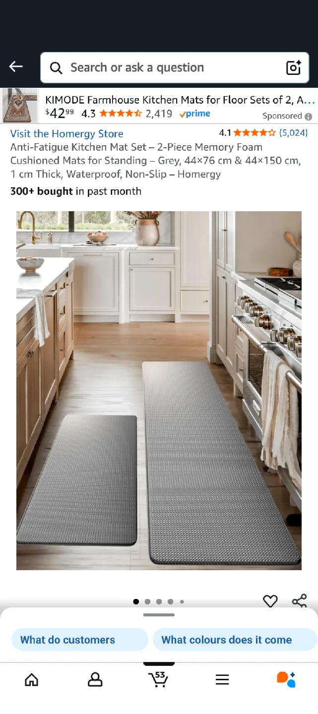 KIMODE Anti-Fatigue Kitchen Mat Set - Grey thumbnail