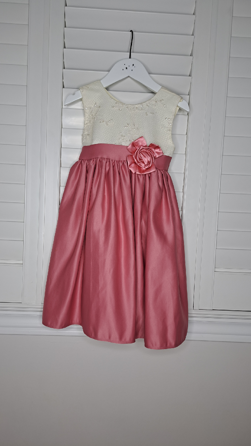 Pink & Cream Dress with Rose Detail