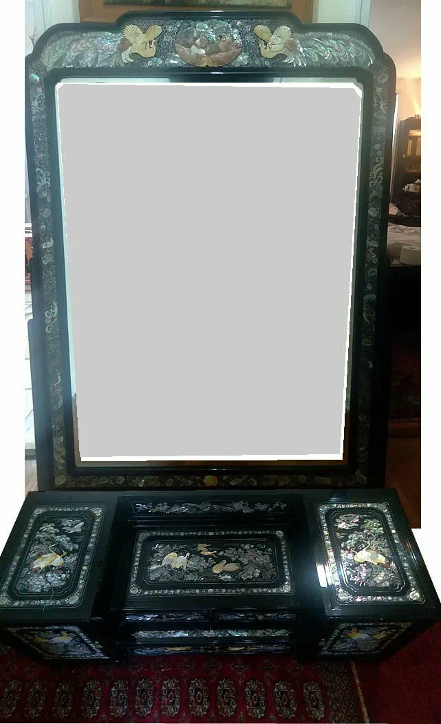 Antique Asian Vanity Desk with Mirror image indicator(2)