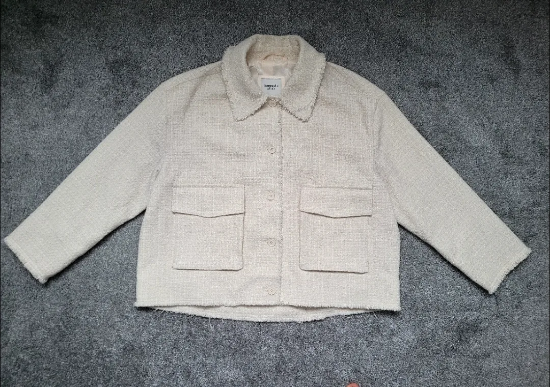 Abercrombie & Fitch Cream Tweed Jacket - Size L image indicator(6)