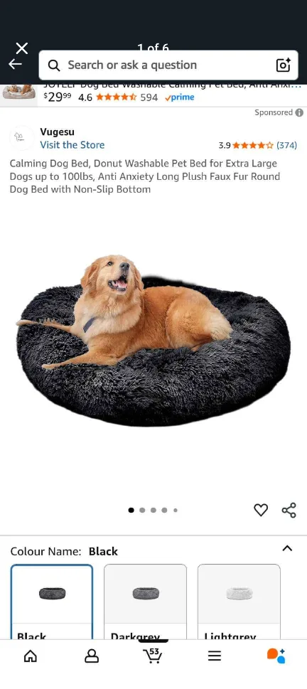 Vugesu Calming Donut Pet Bed - XL Black thumbnail