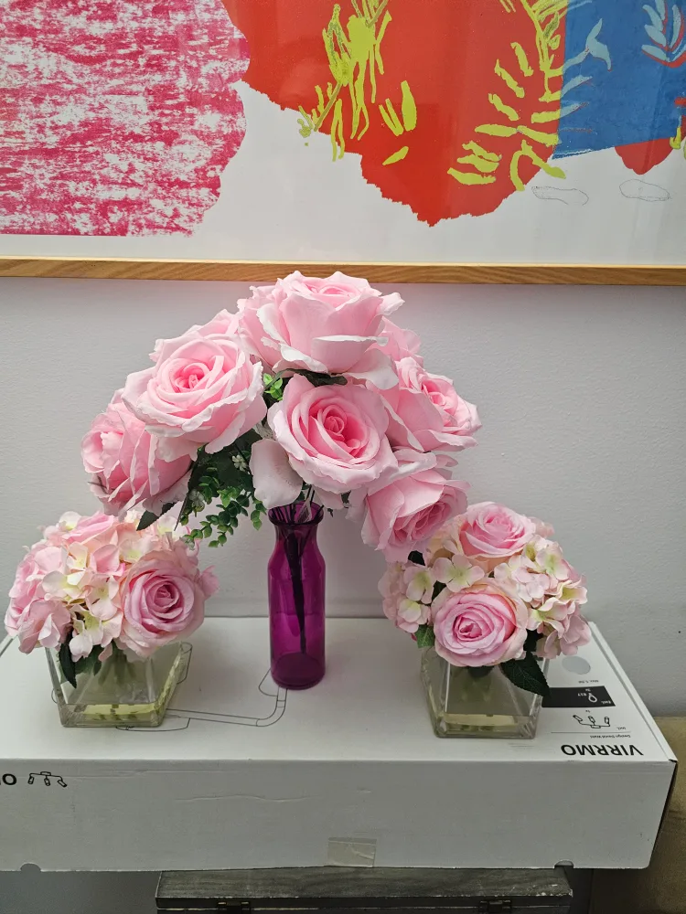 Artificial Pink Rose Flower Arrangement thumbnail