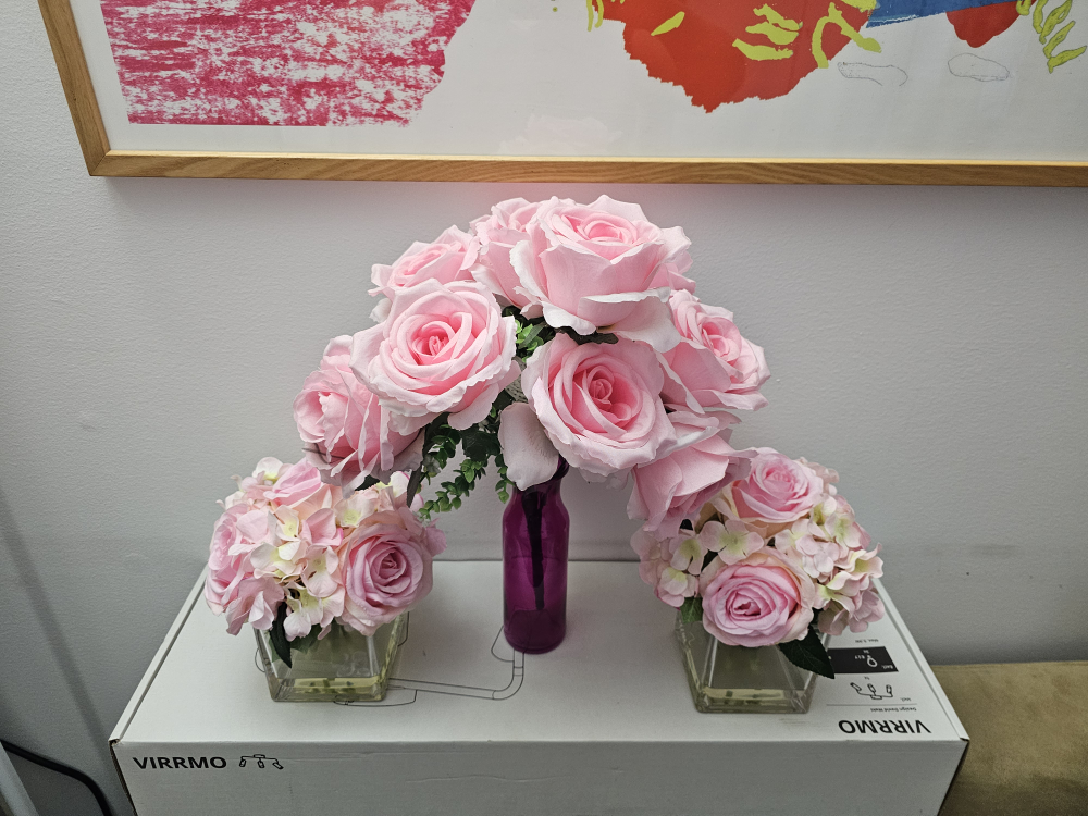 Artificial Pink Rose Flower Arrangement - photo 2