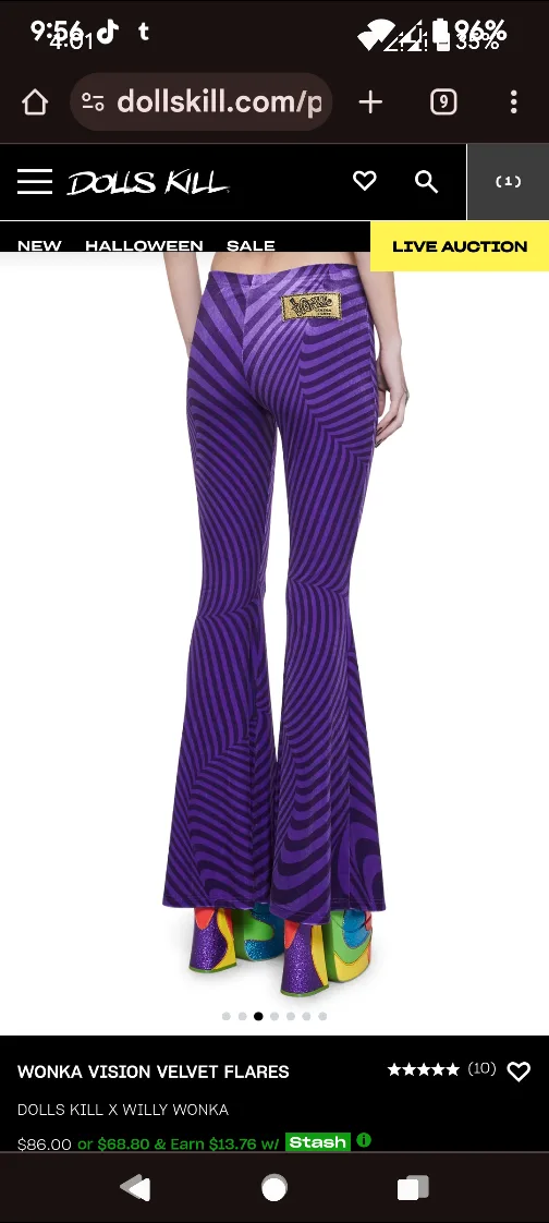 Dolls Kill x Willy Wonka Velvet Flare pants image indicator(2)