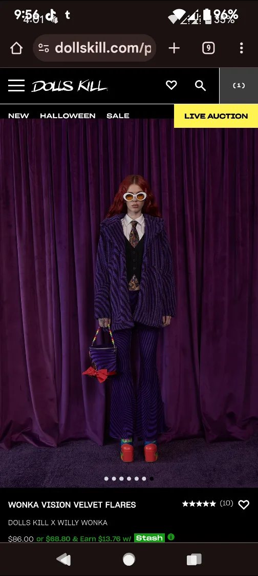 Dolls Kill x Willy Wonka Velvet Flare pants image indicator(5)