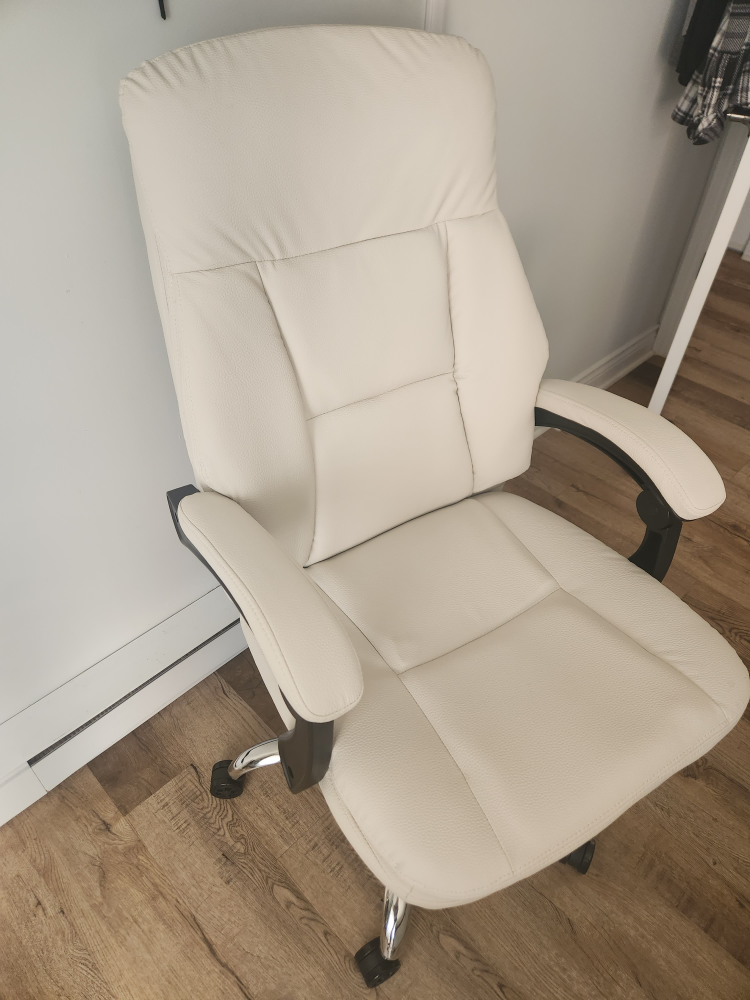 Cream faux Leather Office Chair with Footrest - photo 4