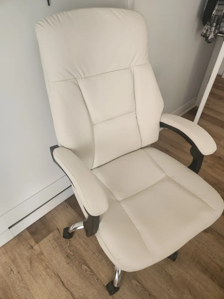 Cream faux Leather Office Chair with Footrest image indicator(4)