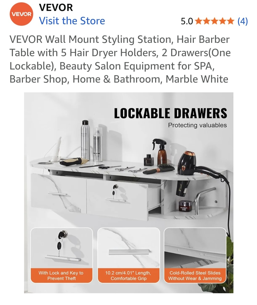 VEVOR Wall Mount Styling Station - Marble White - photo 4