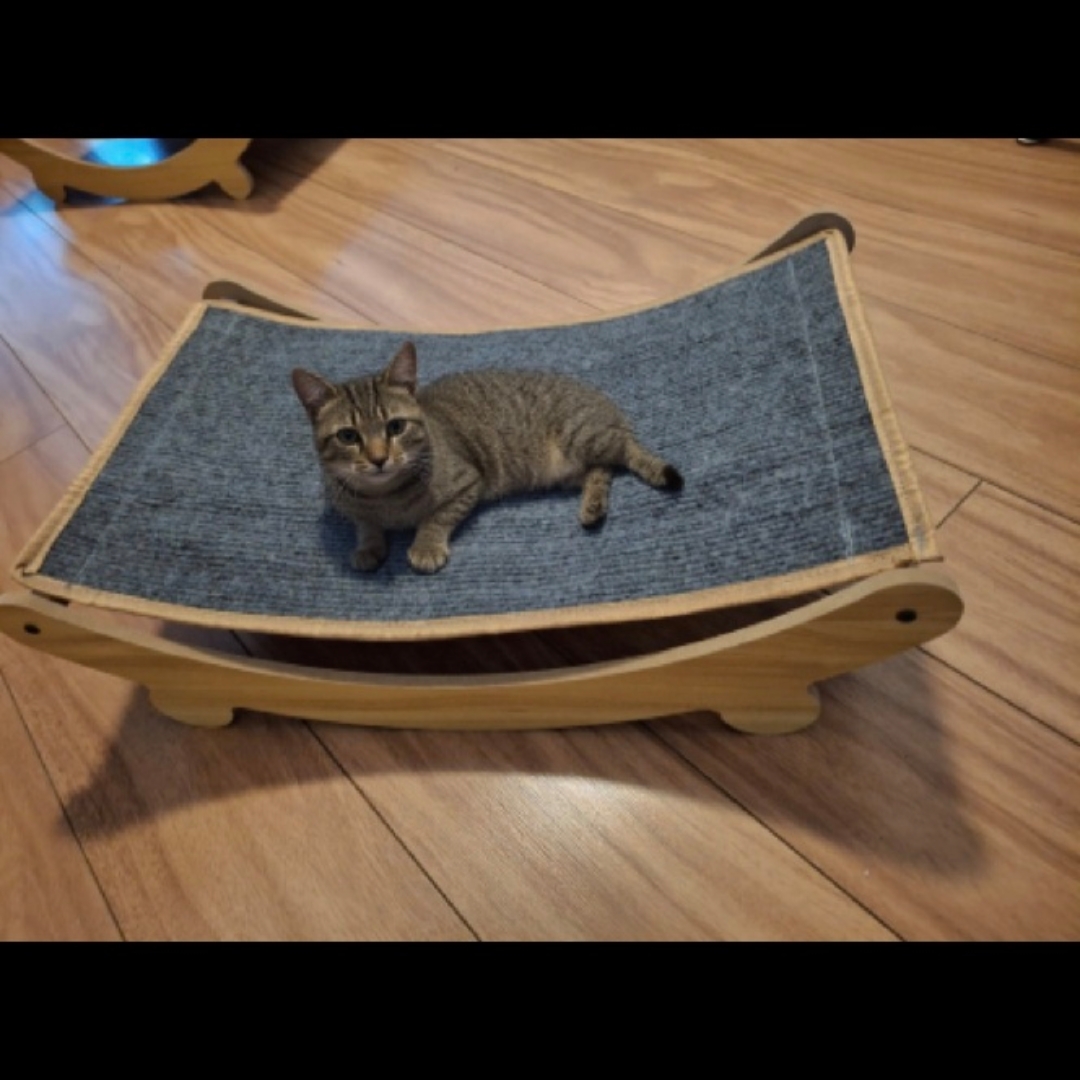 Cat Hammock Bed - Wood & Grey Fabric 🥕 - photo 2