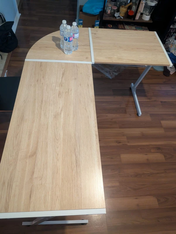 L-Shaped desk with headset holder