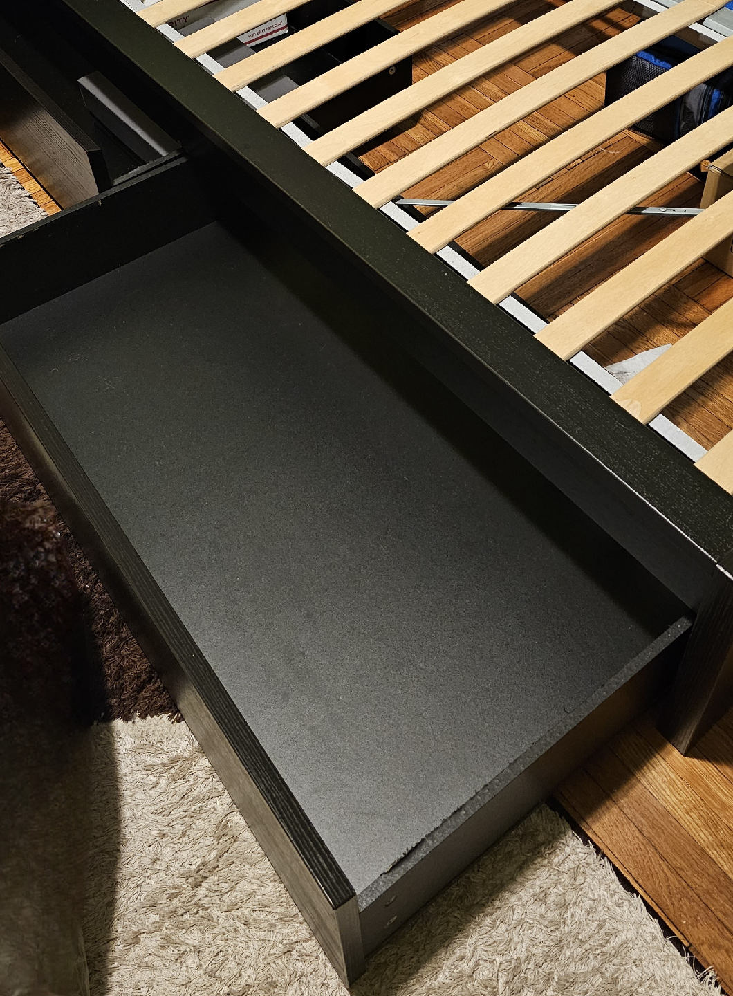 Black/Dark Brown Queen Bed Frame with Storage (2 shelves) - photo 3