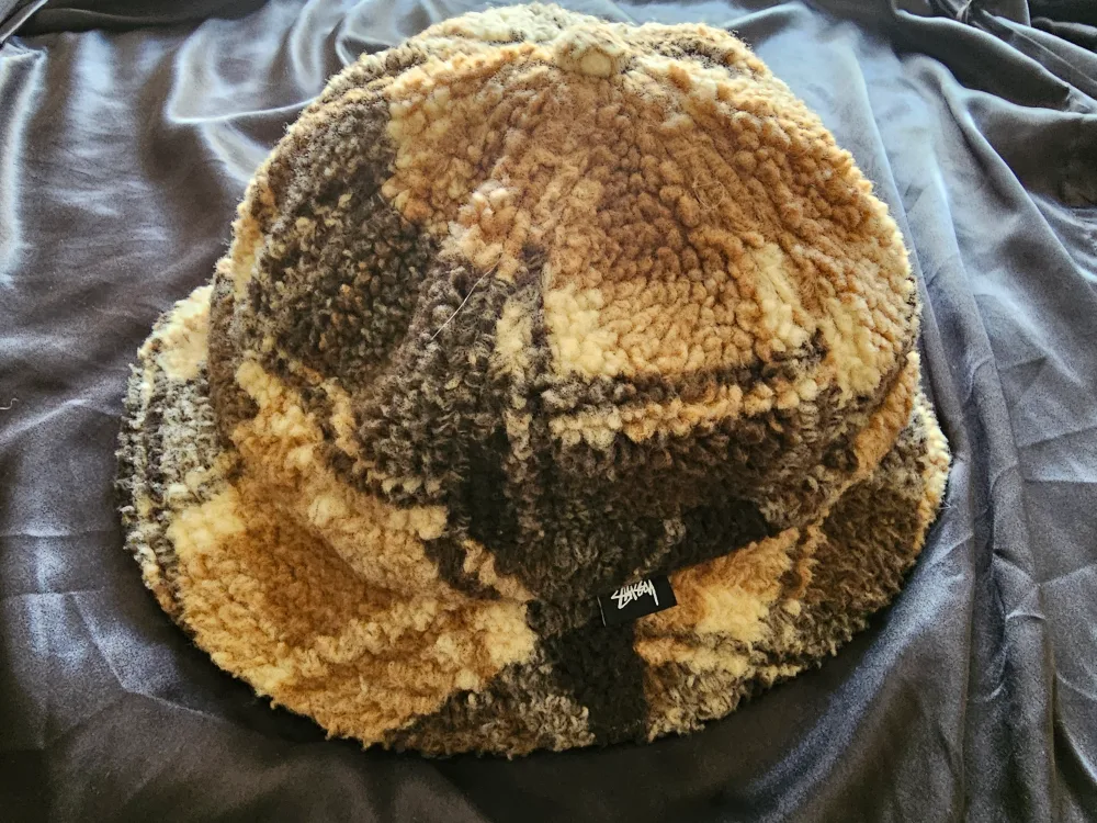 Stussy Sherpa Bucket Hat Brown Tan Plaid Fleece thumbnail