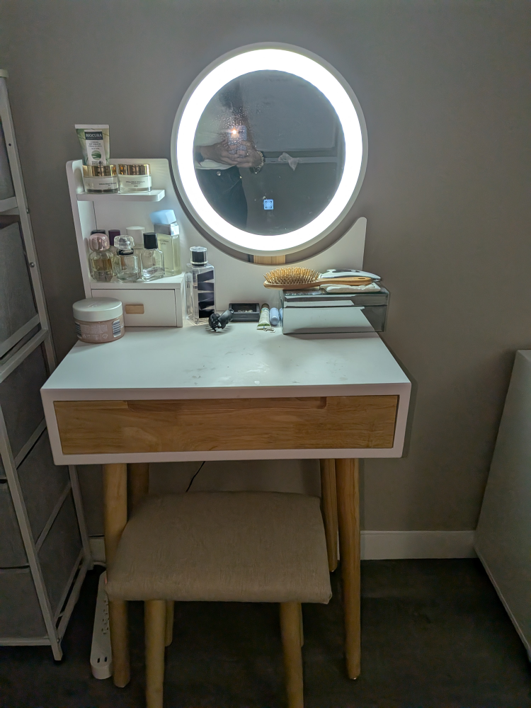 Vanity Table with Lighted Mirror & Stool
