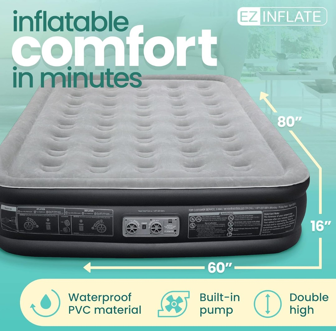 EZ Inflate Air Mattress with Built-in Pump