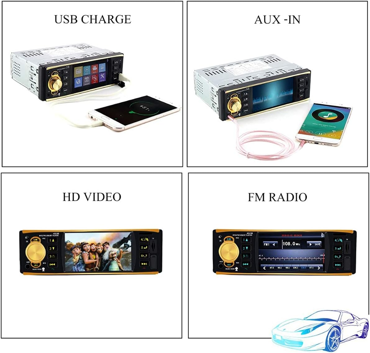 4.1 inch 1 Din Car Radio USB AUX FM Station Bluetooth - photo 5