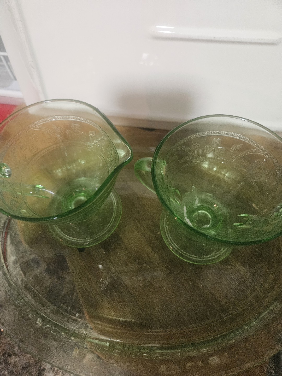 Uranium glass green depression 3pcs.set - photo 2