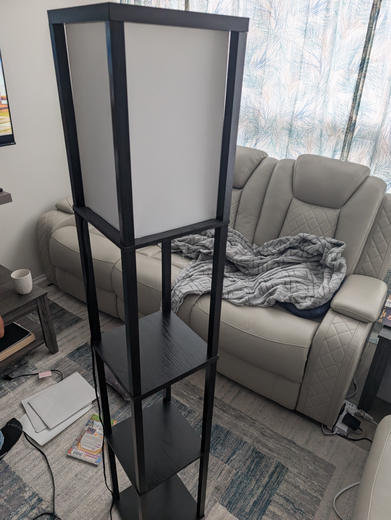 Black Floor Lamp with Shelves