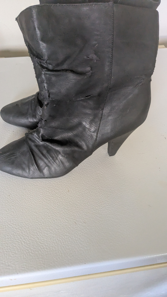 Black Leather Heel Boots - Worn Condition