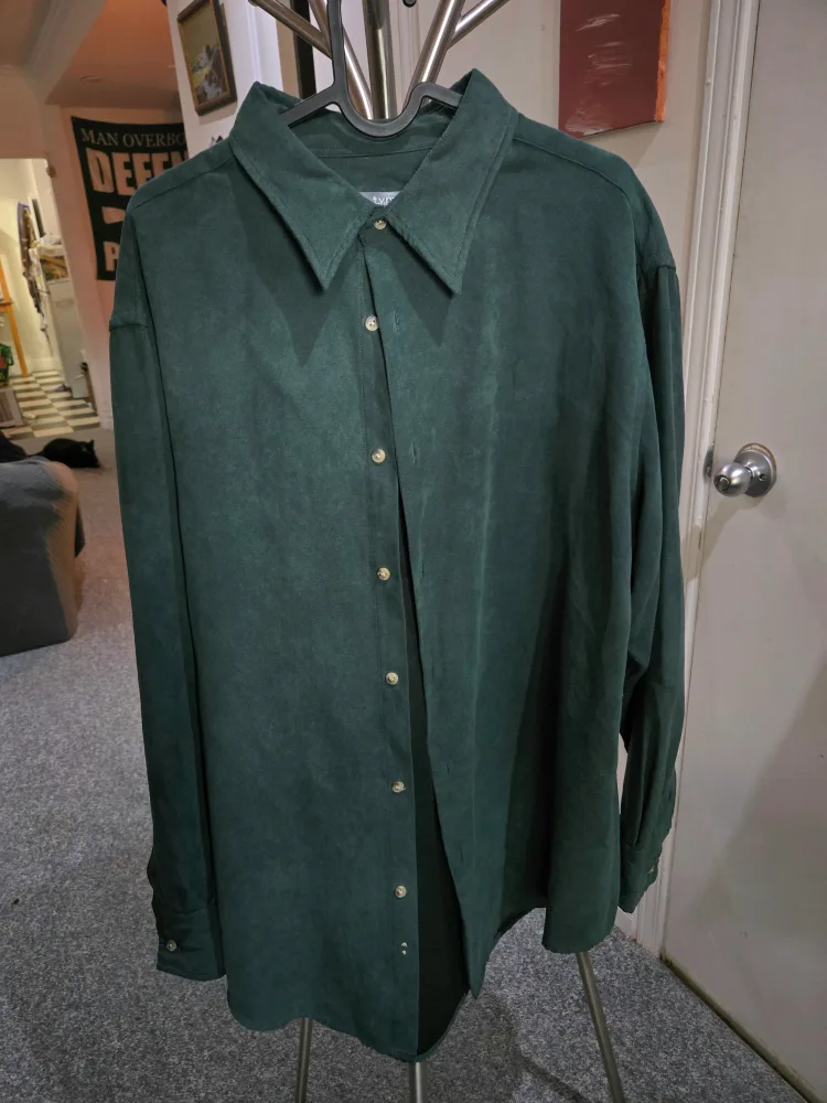 Vintage t.y.m. Green Suede Button Down Shirt thumbnail