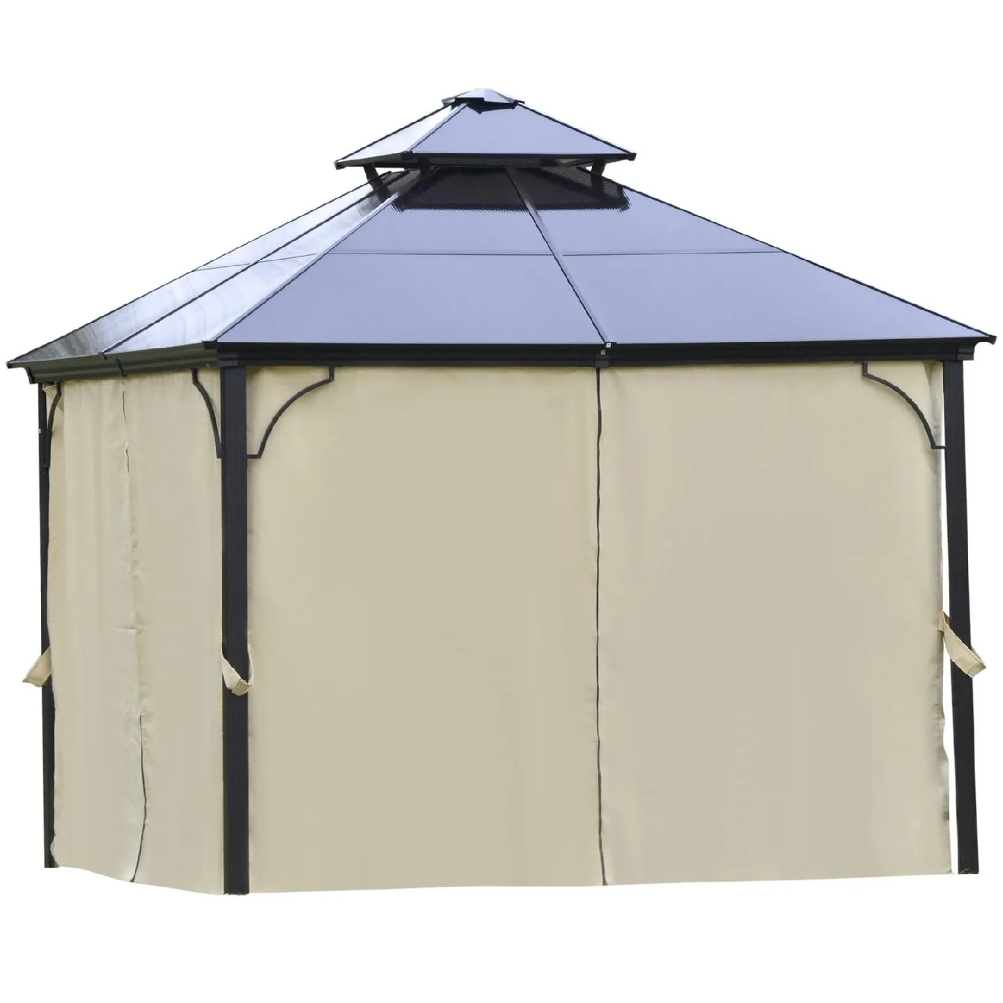 New Hard Top Gazebo with Curtains 9.8 x 9.8 ft image indicator(2)