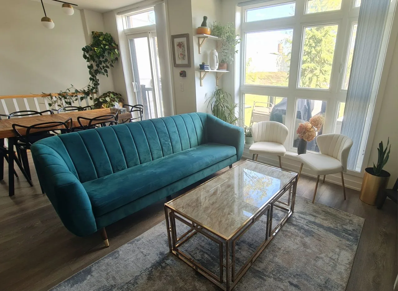 Wazo Teal Velvet Sofa and Carpet for sale thumbnail
