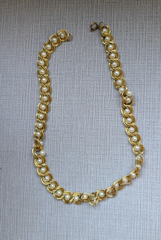 Gold Tone Faux Pearl Chain Necklace thumbnail