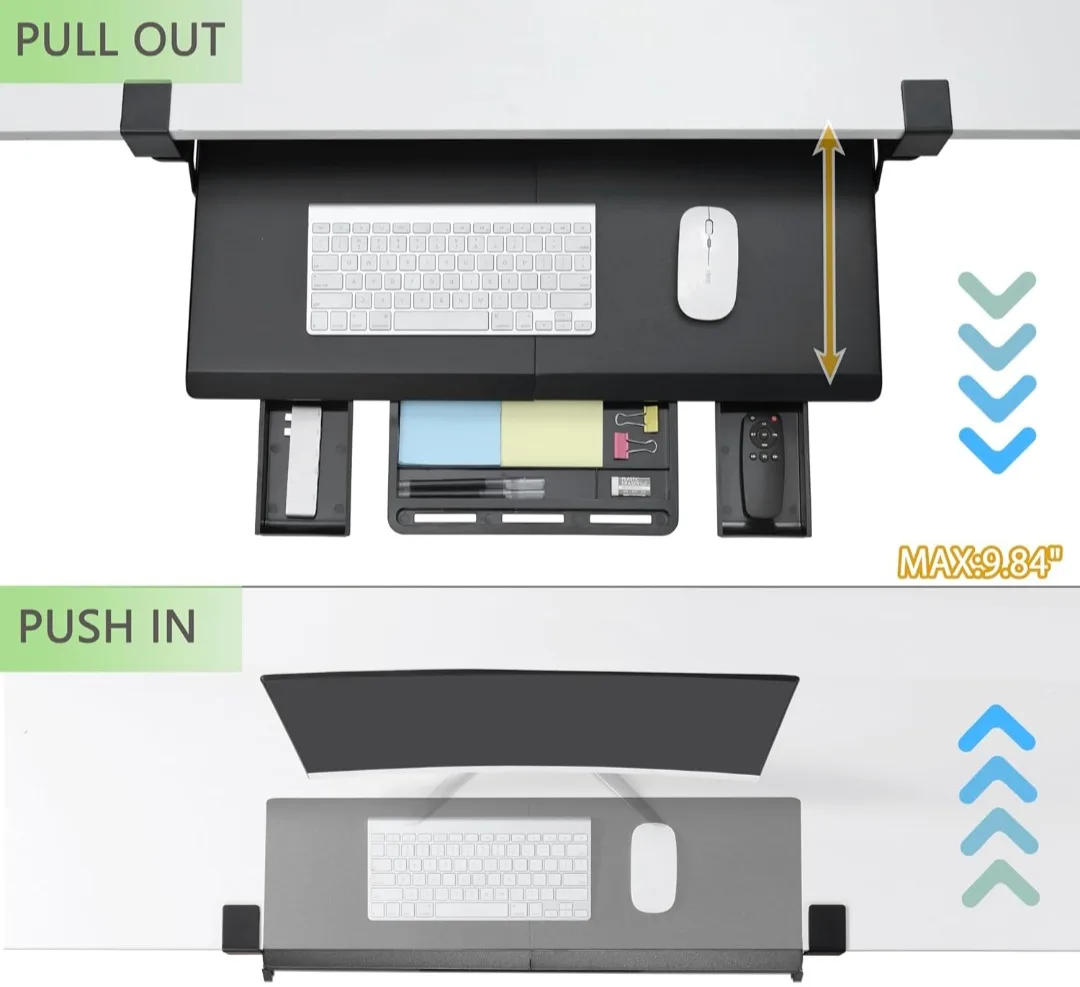 ETHU Under Desk Keyboard Tray 45° Adjustable C Clamp Black image indicator(2)