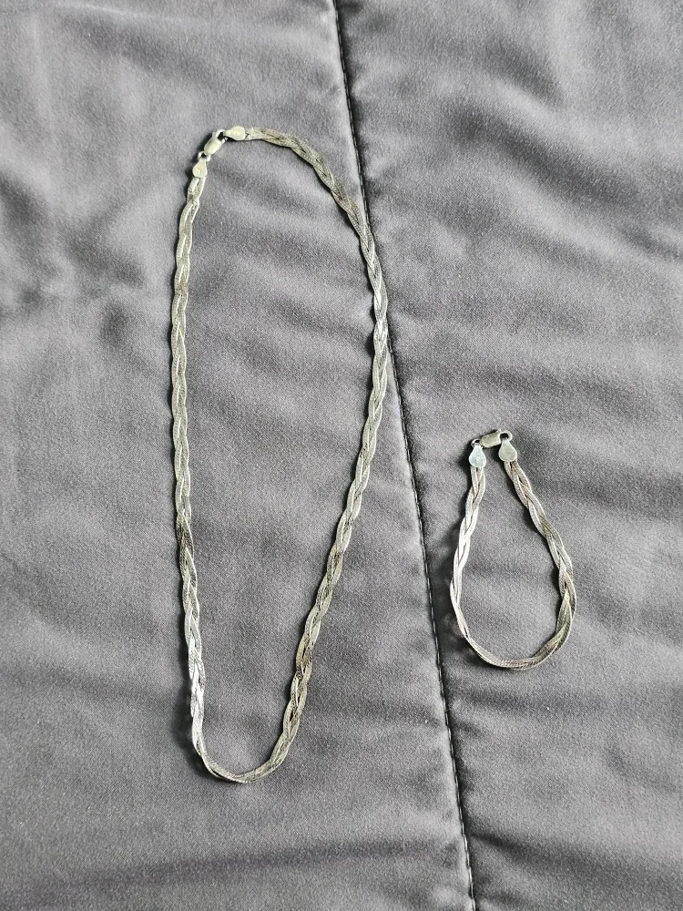 Sterling Silver Braided Bracelet and Necklace Set thumbnail