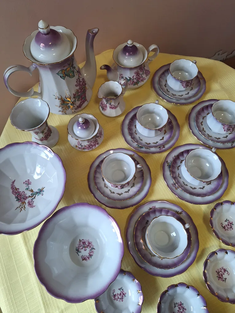 Vintage USSR Soviet Russian Tea Set purple lilac design 31 pcs image indicator(4)