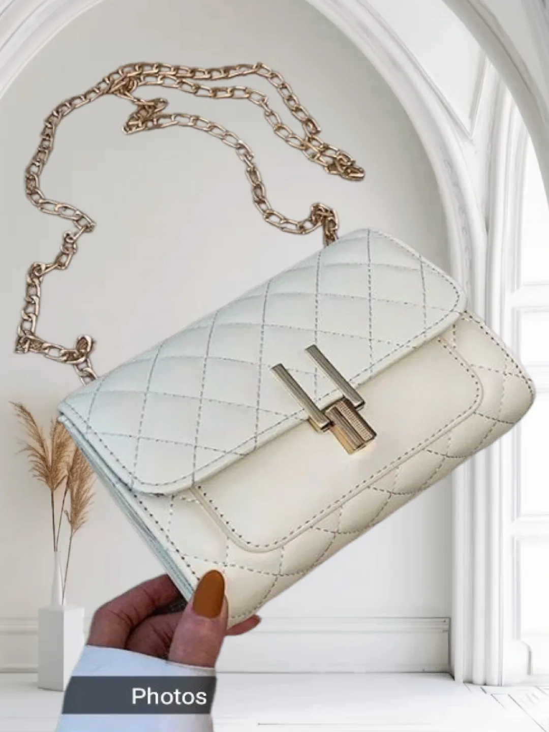 White Quilted Crossbody Bag with Chain