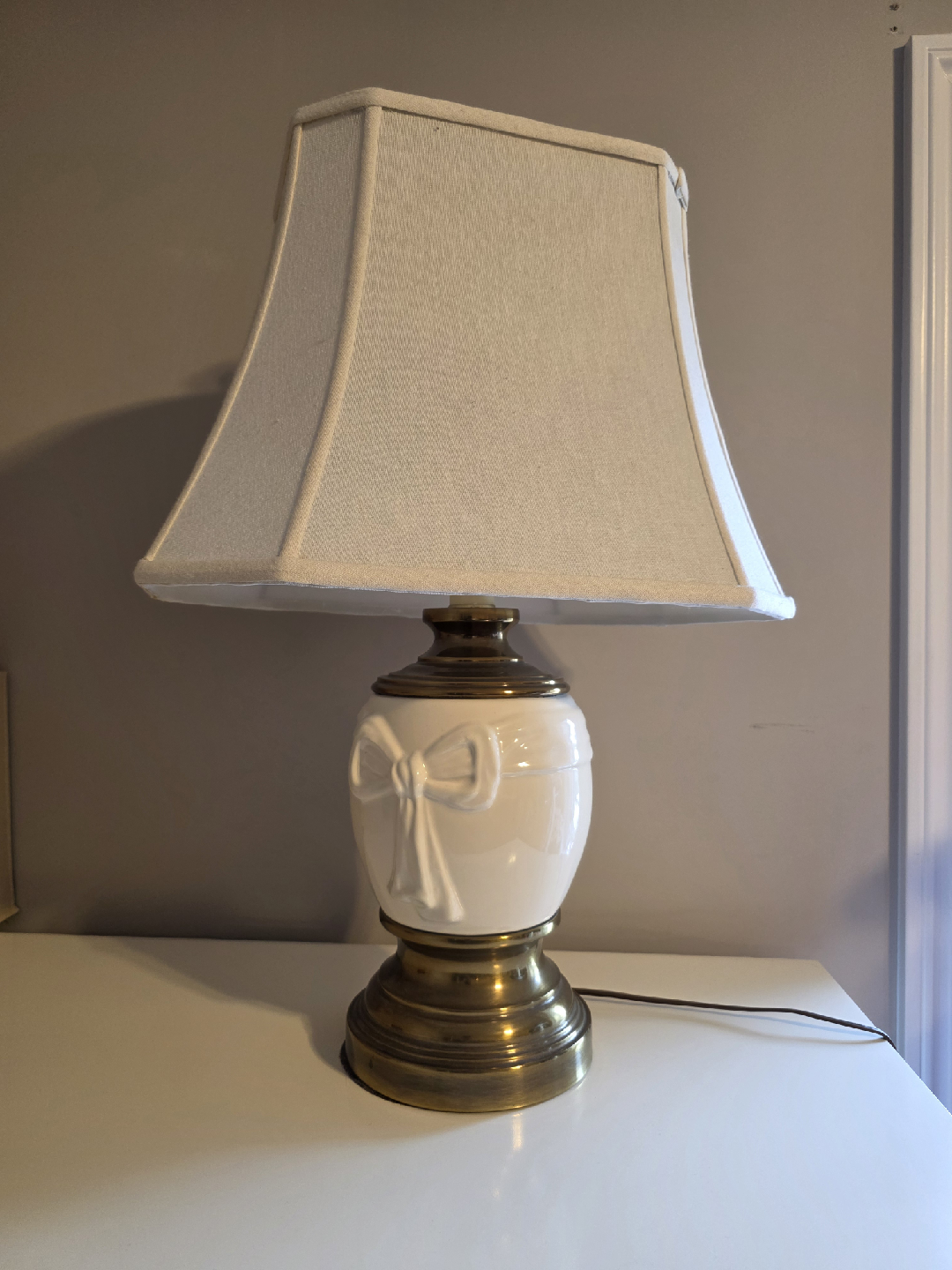 Elegant White & Brass Accent Lamp