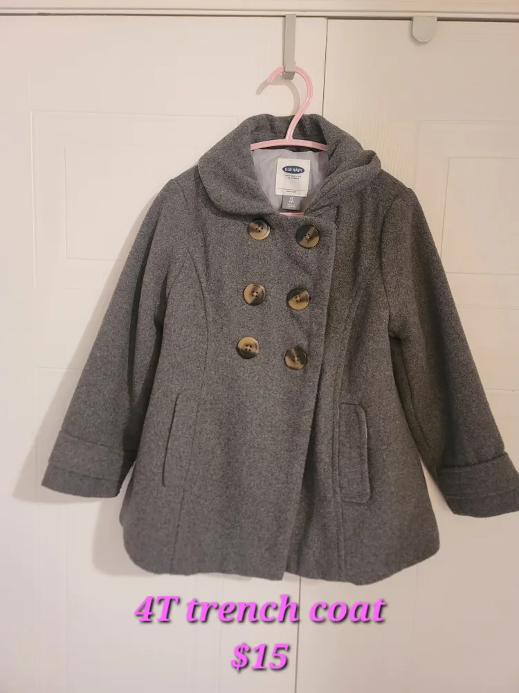 Old Navy 4T Grey Trench Coat thumbnail