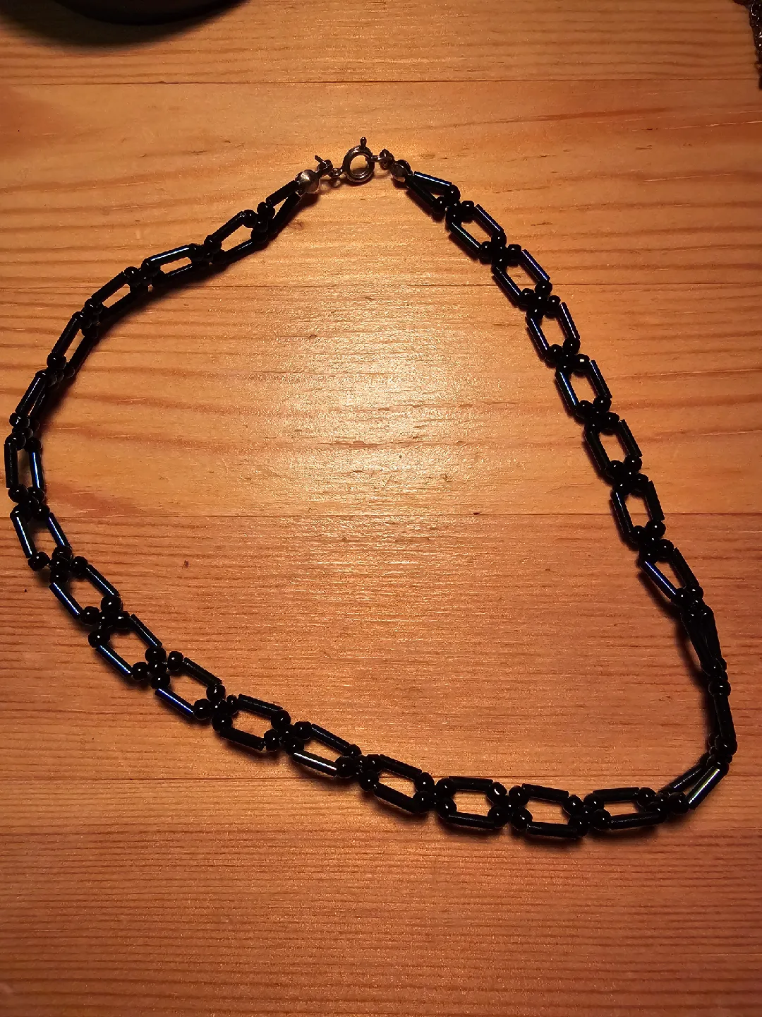 Y2K Blue Black Iridescent Beaded Choker Necklace thumbnail