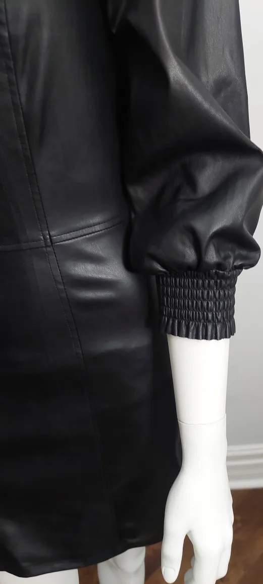NEW - Black Faux Leather Puff Sleeve Mini Dress image indicator(5)