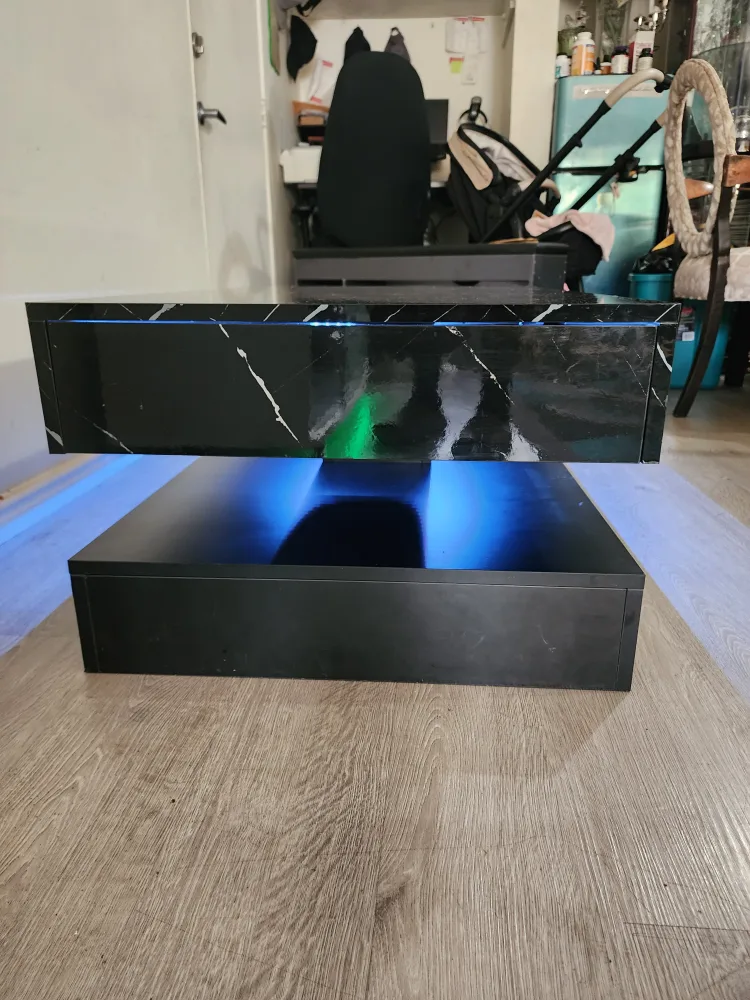 Black Marble Style Coffee Table with LED image indicator(9)