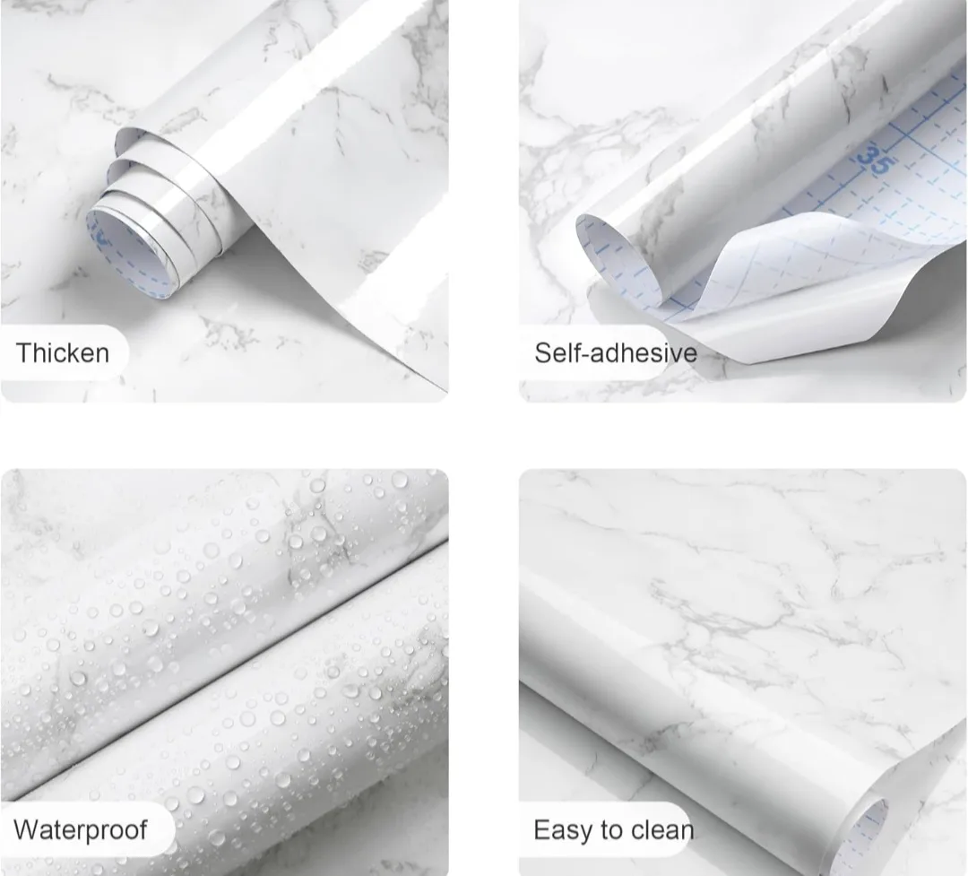 Set of 2 White and Black Marble Smooth Wallpaper 78.8"x11.8" image indicator(3)